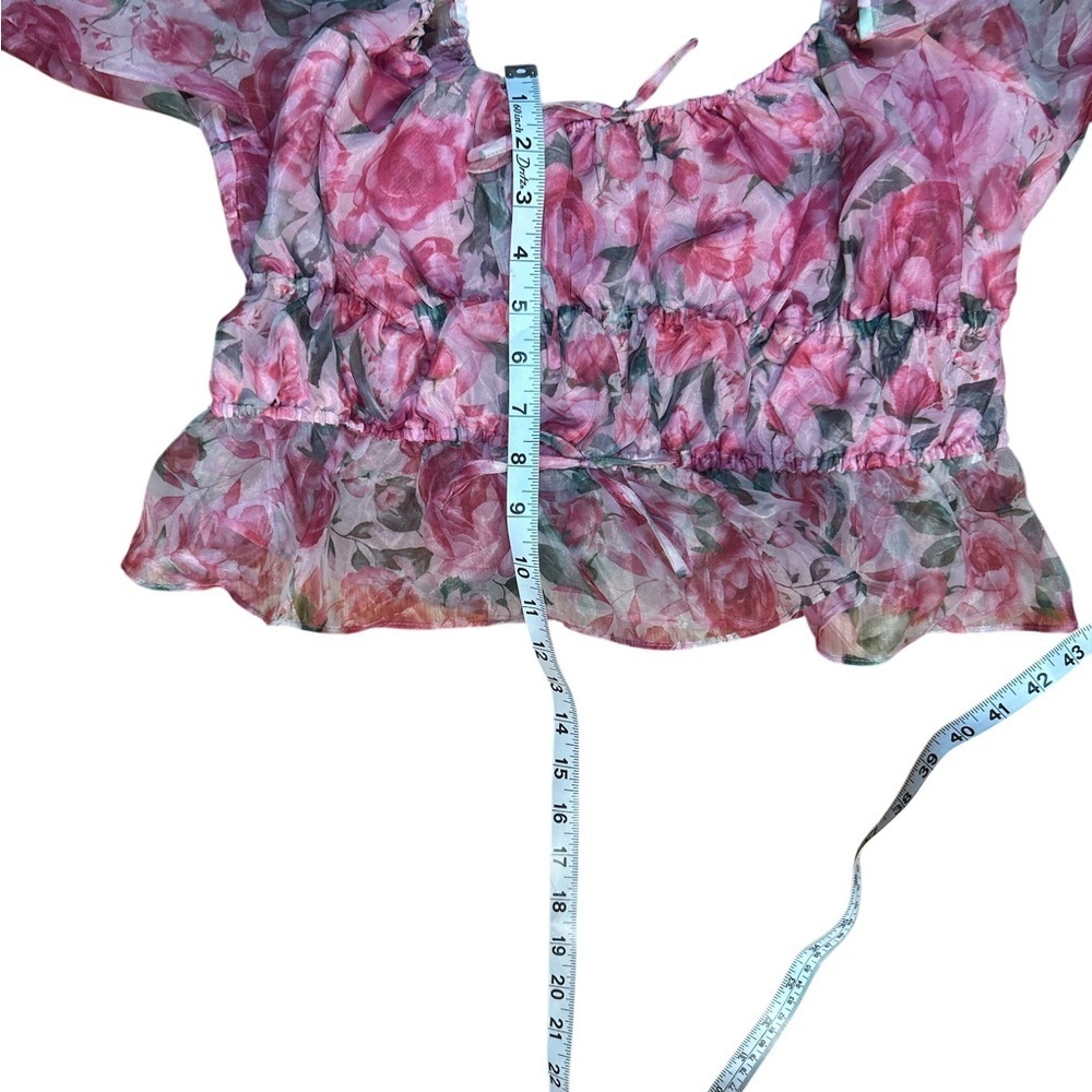 Joie Pink Floral Puff Sleeve Crop Blouse Romantic Coquette Top M - Picture 8 of 8